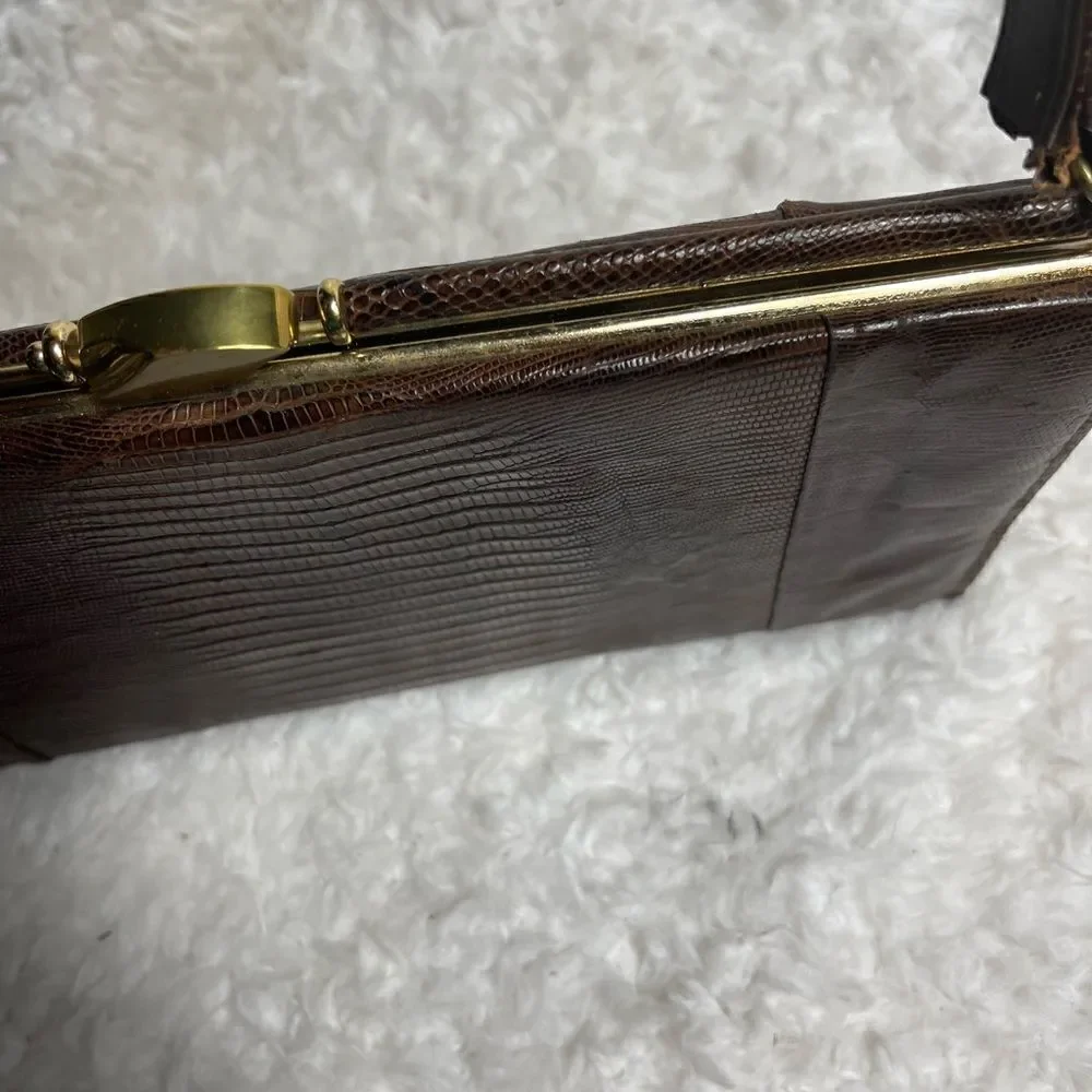 Vintage Brown Snake skin print handbag with antique gold tone hardwares.